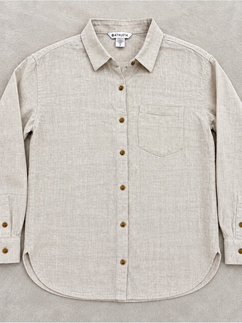 Athleta Retreat Linen Shirt S Beige 100% Linen